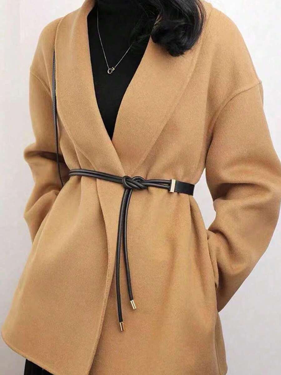 1 Stück schwarzer eleganter, minimalistischer Mode Lederseil geknoteter Taillengürtel, geeignet für Kleider, Hemden, Jacken, für Dates, zum Pendeln, zu Anlässen