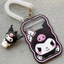 Sanrio Funda transparente suave y adorable de Kuromi para tarjeta de campus, tarjeta de estudiante, tarjeta de comida, tarjeta de acceso, tarjeta de autobús con cordón colgante, para hombre y mujer, útiles escolares, de vuelta al colegio