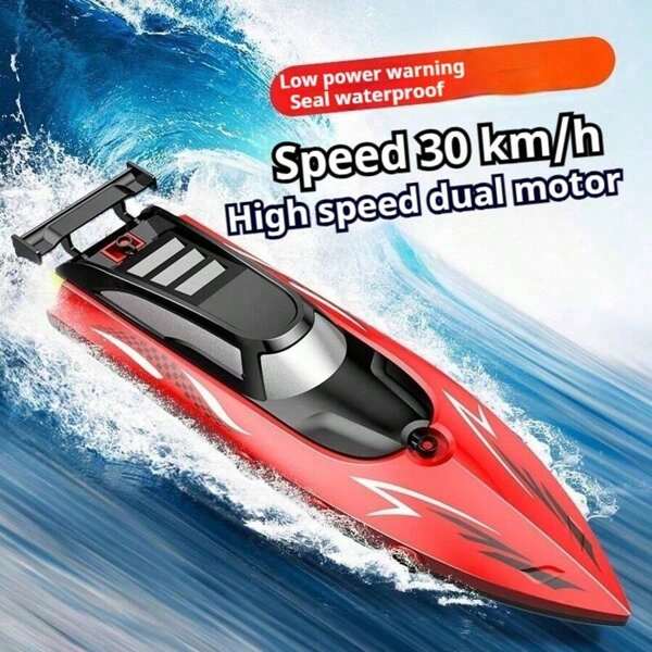 1 pieza Barco RC impermeable de alta velocidad de doble motor con control remoto - Distancia de control remoto, dirección flexible, juguete de control remoto, juguete para niños, regalo para días festivos/cumpleaños, juguete, juego