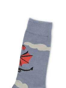 1 Pair Men's Ankle Socks With Cool Dragon Pattern Design, Fashion & Versatile, Suitable For Autumn/Winter, Couples Gift, Ideal For Halloween And Christmas