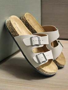 男士时尚休闲凉鞋，软木鞋底，舒适加厚鞋垫，一键式一脚蹬设计，可调节金属扣带，适合夏季户外沙滩散步，情侣凉鞋