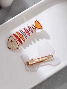 4件套可爱动物鱼骨和小猫休闲发夹和配饰，适合女孩 - 彩色 - 查看 8