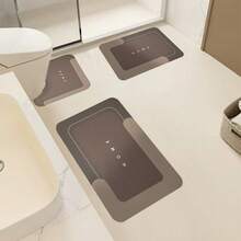 3-Piece Super Absorbent Bathroom Mat Set - Non-Slip Machine Washable Rugs For Bath, Shower  Toilet, U-Shaped Contour, Rectangular Mats With HOME Design, Durable Microfiber Floor Covers, Fits Bathroom, Hotel, Dorm - 咖啡棕 - 查看 5