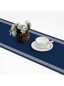 Set de mantel de estilo griego, que incluye manteles individuales lavables y mosquetes en negro, azul y beige con patrón geométrico de líneas florales, adecuado para comedor, sala de estar, cocina, decoración del hogar, contra decoración en estilo vintage, estampado minimalista de doble color o sólido, antideslizante, fácil de limpiar, regalo ideal, multiusos, suave y fácil almacenamiento - Multicolor - Ver 12