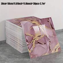 30pcs Gorgeous Marble Gilt Sticky Wallpaper, Glossy Imitation Ceramic Tile Wall Stickers, Self-Adhesive Wall Paper, Wall Decoration Wall Paper, 3d Texture, Bathroom Bathroom Kitchen Wall Background Wall, Home Decor, Room Decor - Multicolor - View 2