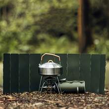 1pc Square Metal Camping Stove Windshield, Foldable Outdoor Cooking Partition, Lightweight Aluminum Alloy Flame Resistant Barrier With Backpack And Hiking Storage Bag - Army Green - View 5