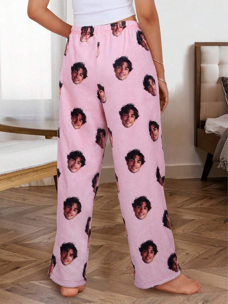 Printstory Customized Fleece Fluffy Pajama Pants, Personalized Anime Character, Couple, Idol, Or Pet Designs, Thick Flannel Homewear, Winter, Cozy ,For Family - Multicolor - View 2