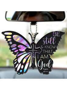 1pc/Set Butterfly Cross Car Interior Decor Hanging Ornament Keychain Accessory - Multicolor - View 1
