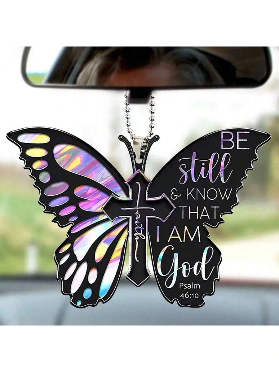 1pc/Set Butterfly Cross Car Interior Decor Hanging Ornament Keychain Accessory - Multicolor - View 1