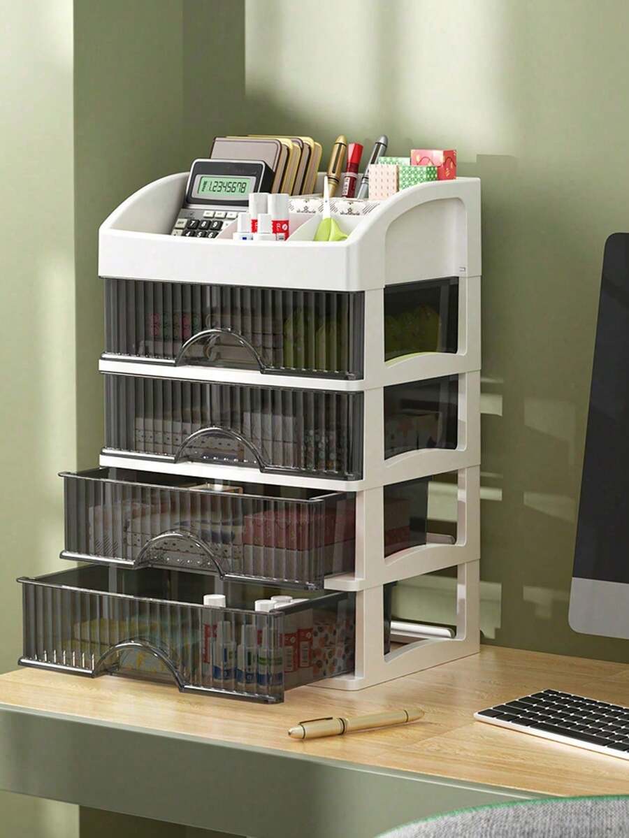 "4-Drawer Clear Cosmetic Organizer – For Makeup, Jewelry & Vanity Elegance" - trắng - Xem 1