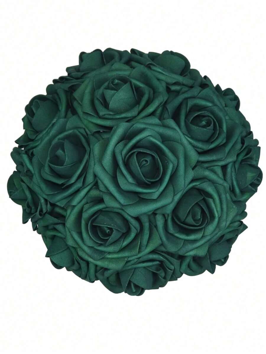 Conjunto com 30 ou 7 unidades de flores artificiais com hastes, flores de espuma verde-escuras, 8 cm de diâmetro, toque realista, rosas de espuma para projetos DIY, ideais para buquês de casamento/decoração de mesas, cenários para festas ao ar livre, decoração de ambientes/mesas, jardins/vasos de plantas, Dia dos Namorados, Dia das Mães, aniversários e também como presentes. - Verde escuro - Ver 1