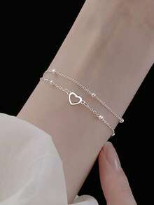 سوار قلب فضة عيار 925 للحظ، هدية للنساء للارتداء اليومي وأعياد الميلاد، تصميم أصلي أنيق وكلاسيكي، مجوهرات راقية للحفلات