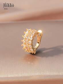 Hihho 1 pieza Pendientes tipo abrazadera de cobre con diseño retro y multicapa de circonita cúbica de moda para mujeres - Amarillo Oro - Ver 17