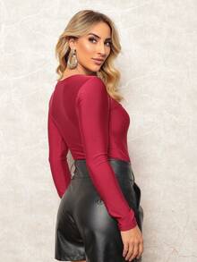 Body Feminino Manga Longa Tecido Suplex | Decote Quadrado Chic