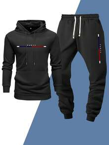 男士轻便常规版型连帽衫和运动裤套装，字母印花休闲装，适合春秋季节，非常适合户外活动、旅行和放松，是送给丈夫或男朋友的理想礼物 - 彩色 - 查看 2