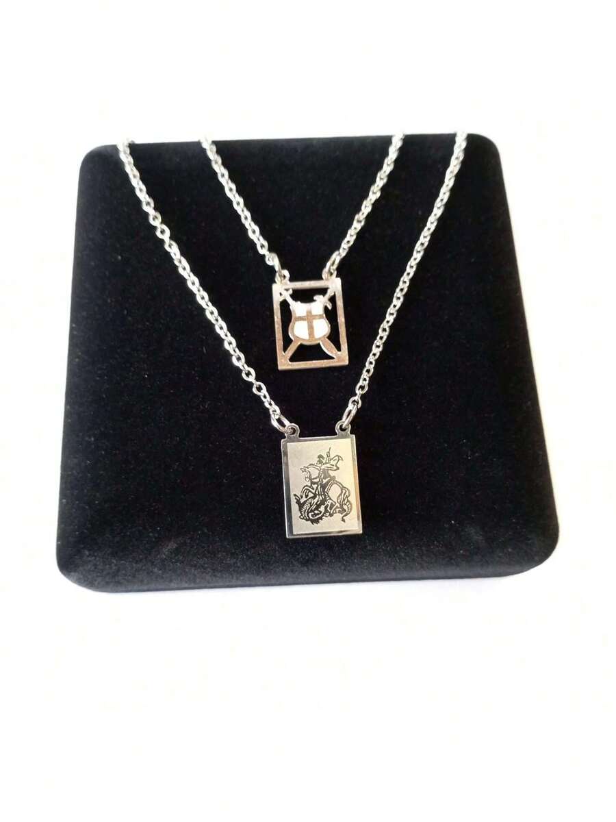 Scapular Saint George Warrior And Shield Stainless Steel Hypoallergenic - Silver - View 1
