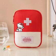 Sanrio 1/3 عبوة حقيبة طبية إسعافات أولية محمولة من النايلون مقاومة للماء من ساتريو هيلو كيتي، مغلقة بسحاب أحمر لحالات الطوارئ والوقاية من الأوبئة للسفر والرحلات العائلية والمخيمات والحفلات الصيفية الخارجية والتخييم والرحلات البرية، إكسسوارات السفر، منظم السفر، لوازم السفر، حقيبة السفر، عطلة الجامعة، السفن البحرية