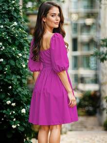 Women Short Dresses - Hot Pink - View 4