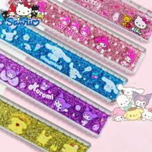 Sanrio قطعة واحدة مسطرة سانريو ذات نمط موجي من الغليتر السائل، مسطرة كرتونية جميلة بطول 20 سم (نمطين عشوائيين)