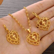 1 套金色镂空珠宝套装，优雅耳环和项链 2 件简约套装，非洲阿拉伯欧洲珠宝礼物，适合节日、婚礼、订婚 - 金黃色 - 查看 6