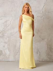 PARTHEA Elegant Formal Mermaid Hem Dress With Ruffle Off-Shoulder Neckline (Zipper, Sexy) - Light Yellow - View 4
