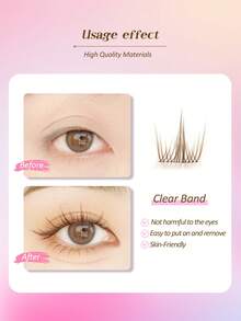 Rikuaild 100片卡通风格C型卷翘自然DIY浅棕色簇状假睫毛，棕色短柄透明睫毛，可爱卡通眼妆效果，适合日韩卡通风格眼妆，睫毛簇，单根睫毛，假睫毛 - D - 查看 5