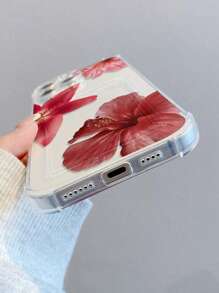 1pc Red Lily Flower Transparent Shockproof TPU Phone Case, Suitable As Holiday Gift Compatible With IPhone XS/XS Max/XR/11/12/13/14/15/16 Pro/Pro Max/14/15/16 Plus