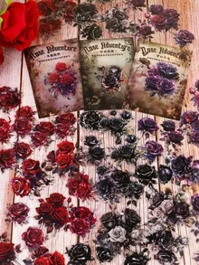 YANJI 30 张/包复古玫瑰花卉贴纸，适用于剪贴簿、创意美学贴纸、礼物、DIY 装饰、个性化贴纸剪贴簿学校用品 - 紫色 - 查看 3