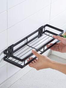 Large Kitchen Spice Jar Storage Rack In Black, Made Of Iron. No Drilling Required, Wall Mounted For Easy Installation. Attach The Adhesive Hooks To The Wall And Hang The Rack. The Rack Has Guard Rails To Store Spice Jars Efficiently And Prevent Them From Falling. - Black - View 3