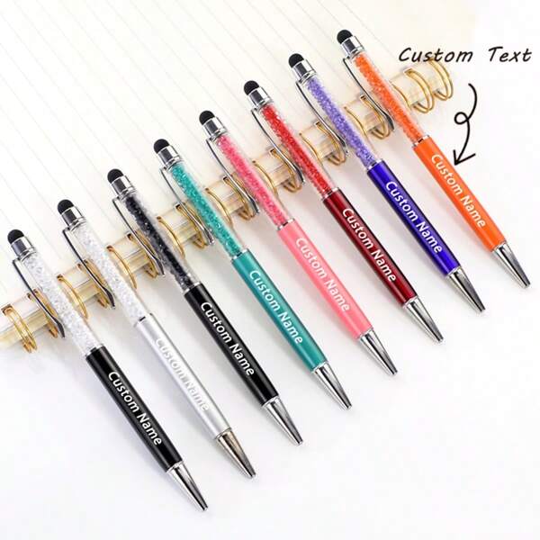 1pc Personalized Crystal Ballpoint Pen, Engraved Text, Touch Screen Tip, Multiple Colors, Refillable, Suitable For Office, School, Teacher's Day, Mother's Day, Graduation, Wedding, Anniversary, Halloween, Christmas, Back To School, Unique Gift For Students, Teachers, Family, Friends