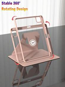 适用于 iPad 第 5/6/7/8/9/10/11 代、iPad Mini 第 6/7 代、iPad Air 第 1/2/3/4/5 代、11 英寸 (M2)/11 英寸 (M3)/13 英寸 (M2)/13 英寸 (M3)、iPad Pro 12.9 英寸（第 3/4/5/6 代）的 360° 旋转保护套，带笔槽 - 粉色