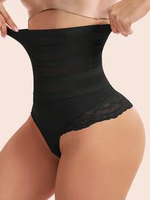 JUQDNX Quần lót G-string ren phối màu tương phản, quần lót định hình nâng đỡ vùng bụng cạp cao, đồ lót và đồ định hình dành cho nữ. - màu đen - Xem 1