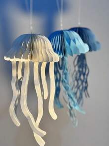 1个/3个蓝色和米色水母纸灯笼，卧室/房间装饰配件 - 美人鱼主题派对装饰，适用于海洋主题生日派对、婚礼装饰、教室和办公室装饰、宿舍、家居、返校季、夏季家居悬挂装饰 - 彩色 - 查看 12