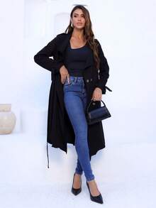 Women's Trench Coat In Premium Tailoring With Thermal Lining - Black - View 10