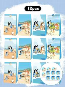 Decoraciones de fiesta de Bluey, productos de decoración de fiesta con tema de animación de dibujos animados, productos de cajas de regalo con tema de dibujos animados, cajas de regalo con tema de dibujos animados, cajas de dulces, regalos de fiesta, decoraciones de juego perfectas, bolsas de papel para regalos de cumpleaños, la mejor opción para decoración de regalos - Multicolor - Ver 13