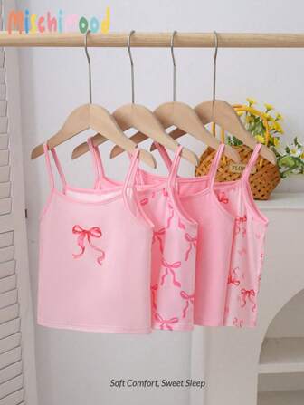 4-delige set met roze camisole-ondergoed met vlinderprint voor jonge meisjes