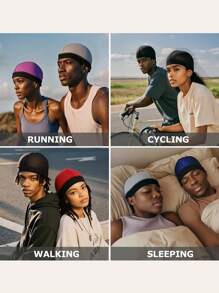 3Pcs/1pc Men's Breathable Satin Turban Wave Cap - Elastic Running Fitness Headwear, Adjustable Stretchy Design Sport Hat