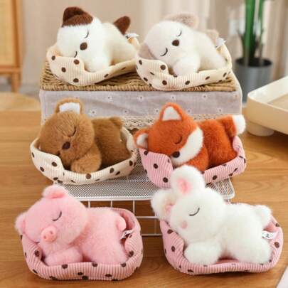1pc Cartoon Sleeping Nest Desk Companion Series Animal Plush Doll - Cat, Dog, Fox, Rabbit, Bear, Cute Healing Animal Figurine, Birthday Gift