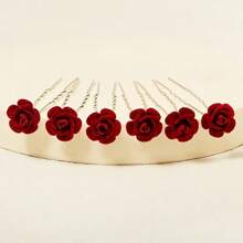 10pcs Rose Hairpin, Simple & Elegant Hair Clip For Updo Hairstyle, Suitable For Party, Zinc Alloy Retro Design