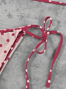 Valentine's Day Sexy Polka Dot Print 3-Piece Women's Halter Bikini Swimsuit - Multicolor - View 5