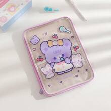 Borsa piatta trasparente e carina a forma di orso, borsa a mano piccola in PVC con tigre carina adatta per iPad/tablet da 11, 10,5 o 10,2 pollici, organizer per cancelleria scolastica