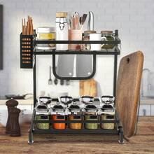 Stainless Steel Spice Rack, Sliding Storage Basket Under The Sink, Storage And Organization Rack For Kitchen, Dining Room And Bathroom, Storage Basket Under The Sink - 黑色-2層 - 查看 3