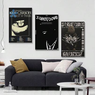 1 Stück / 3 Stücke Wandkunst Poster optional Rahmen / gerahmte Vintage Ken Poster Carson Rapper Vintage Musik Poster Wand Kunst Leinwand Poster Raumdekorative ästhetische Poster Muster Dekor Poster