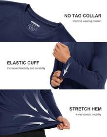 Men's Long Sleeve Shirts UPF 50+ UV Sun Protection Athletic Shirts For Hiking Running Workout Rash Guard-2025 - Navy - View 9