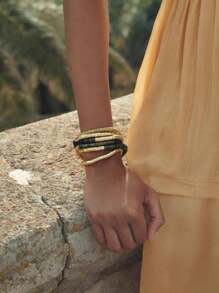 Punk Style Metal Multi-Tube Layered Necklace & Bracelet Set, Women Fashion Jewelry