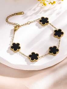 1 pezzo Braccialetto alla moda con decorazione floreale a quadrifoglio, adatto per l'uso quotidiano delle donne