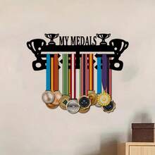 1 Stück 11,81*3,94 Zoll Wandmontage Metall Sportmedaillenhalter, innovatives Schmiedeeisen Medaillen Display Regal hält 45 Medaillen für Laufen Fußball Softball, moderne Heimdekoration ideales Weihnachtsgeschenk für Sportler - Schwarz - Übersicht 4