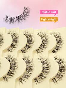 Asiteo 5 Pairs Cartoon Style False Eyelashes, Transparent Short Handle Anime Korean Makeup False Lashes - Ultra-Thin Transparent Lash Band - Anime Faux Mink Reusable False Eyelashes - 自然纖長款 - 查看 5