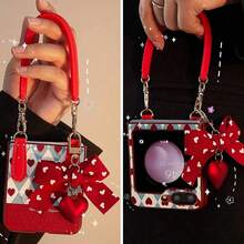 圣诞手机壳套装，包含1个PU皮革心形手机壳和1个硅胶心形挂绳，兼容三星Galaxy Z Flip7、7FE、6、5、4、3、5G。 - 紅色 - 查看 3