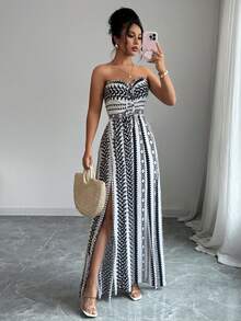 女士休闲优雅露背系带连体裤，波西米亚风格，适合海滩、度假、旅行、夏季和返校季穿着 - 黑與白 - 查看 4